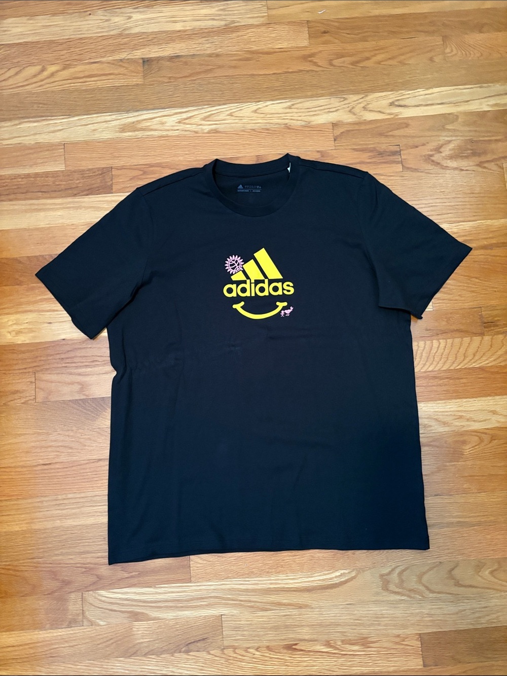 adidas Black Short Sleeve Tee with Yellow Logo